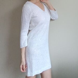 [S] Shimmery Sweater Dress 18"Ptp 33"Length 3/4 Sleeves